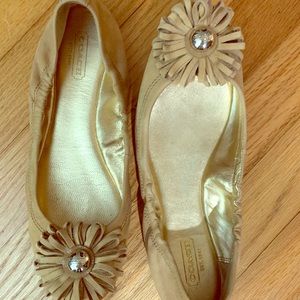 Classic coach suede ballet flats with flower